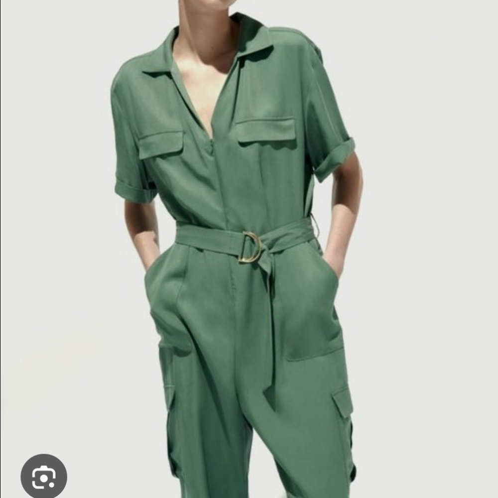 Zara Dark Green Belted Jumpsuit - Picture 6 of 6